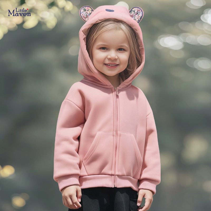 Children's Hoodie, Autumn Fleece Lined Solid Color Jacket, Cute Hooded Baby Top