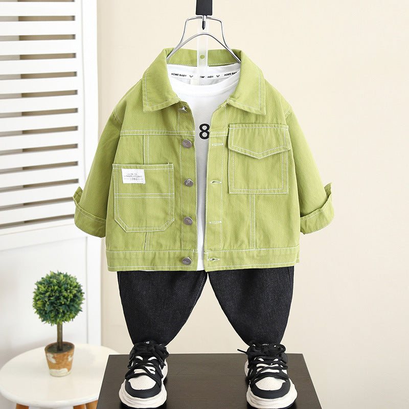 Boys Casual Long Sleeve Lapel Collar Lightweight Jacket