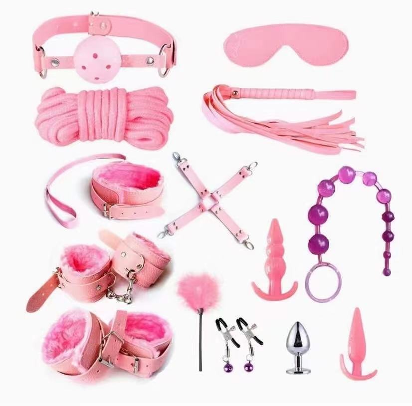 Kit Bondage Completo 14 Peças Couro e Peludo com Plug Anal | SM Adultos (+18)