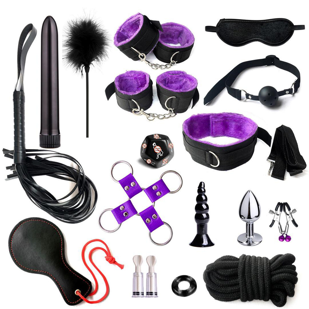 Bondage Kit Handcuffs and Ankle Cuffs — 7 or 18 Pieces | Nylon or Furry | Various Colors | Adults (18+)