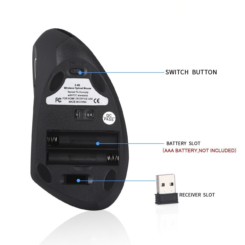 Ergonomic left-handed wireless vertical charging mouse for esports and office use