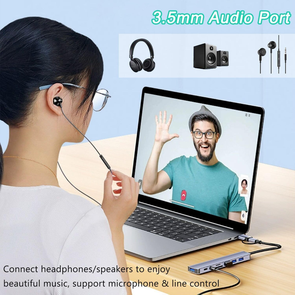 USB 3.0 dual-head high-speed hub splitter, 7-port docking station, multi-functional computer docking station