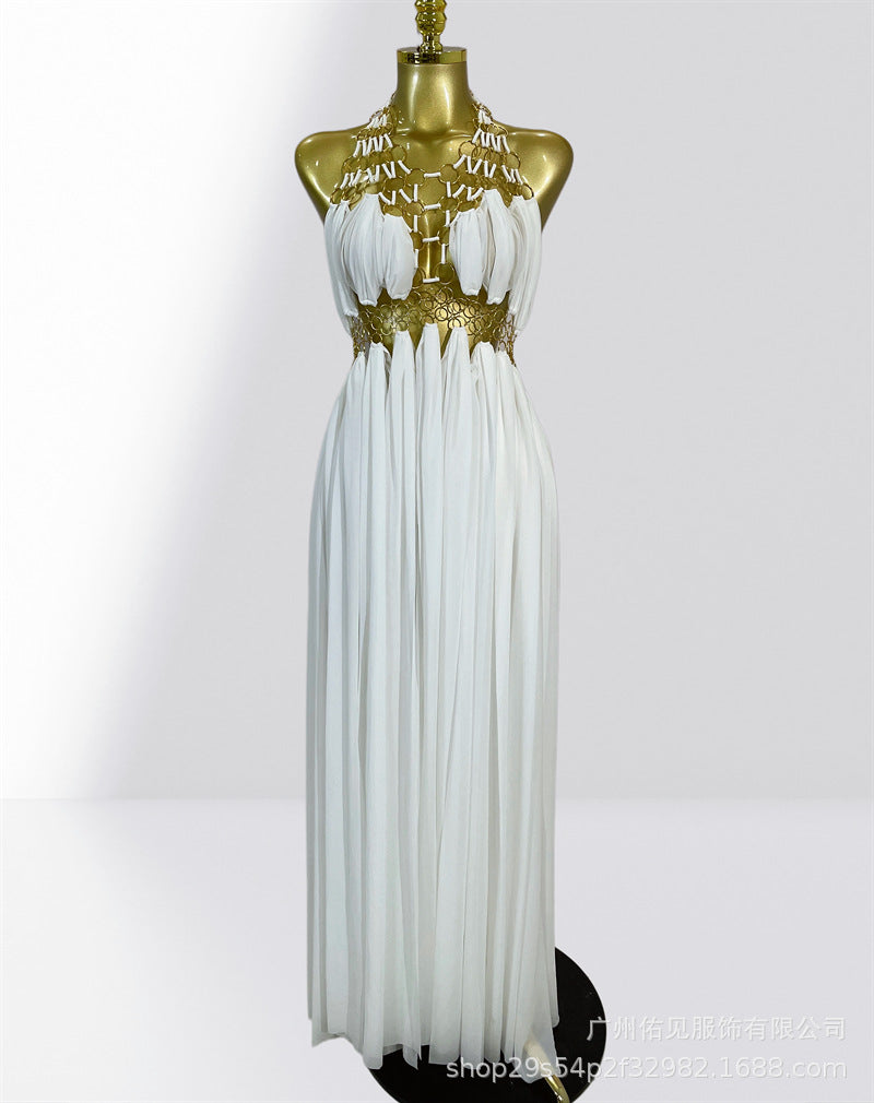 Sexy Halter Maxi Dress – V-Neck, Cut-Outs and Metal Ring | Party and Gala