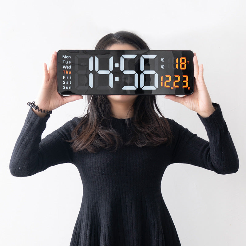 13/16-inch Large LED Digital Wall Clock, Wall-mounted Remote Control Temperature Date Week Display Timer Dual Alarm Clock