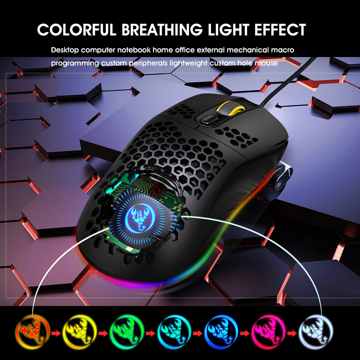 RGB luminous gaming mouse with hollow-out design for computer and office use