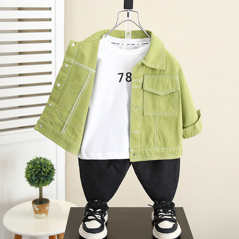 Boys Casual Long Sleeve Lapel Collar Lightweight Jacket
