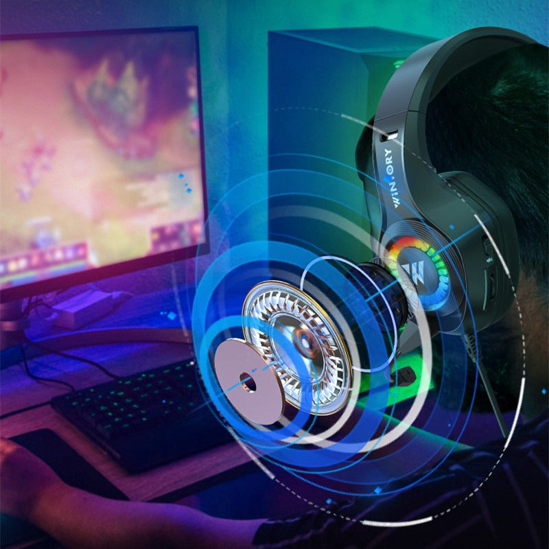 Wired gaming headset, over-ear e-sports headphones with LED lights for mobile phones and computers, cool streamer headset.