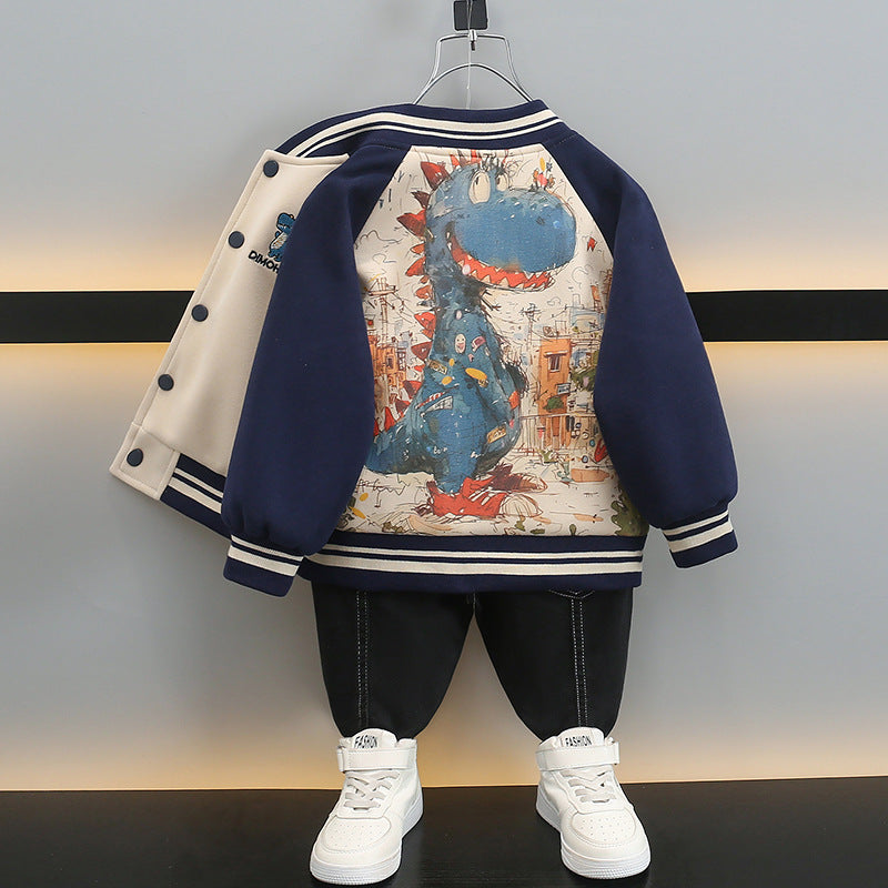 Kids Boys Cartoon Print Baseball Jacket Spring Autumn Casual Outerwear