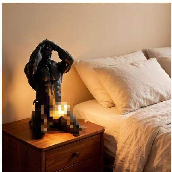 Production: 7-15 Days Creative desktop decorative light with muscular male resin ornaments