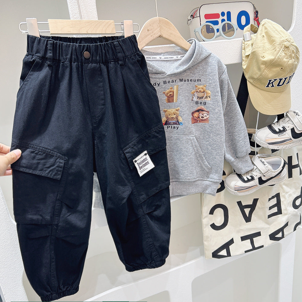 Children's Cargo Pants Big Kids Casual Pants Boy Autumn Outfit Long Pants Stylish