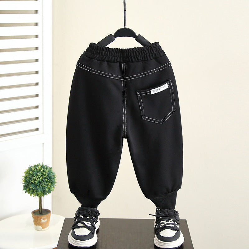 Casual Black Spring Autumn Boys Sweatpants Long Pants