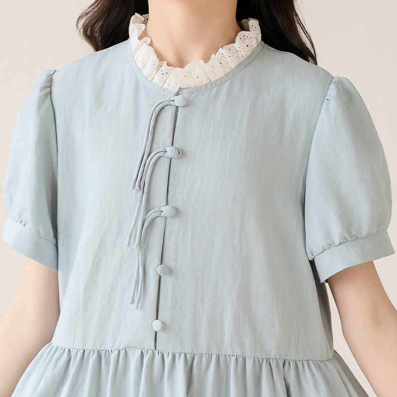 Girls' Simple Summer DressLace Collar, Versatile and Elegant Dress for Kids