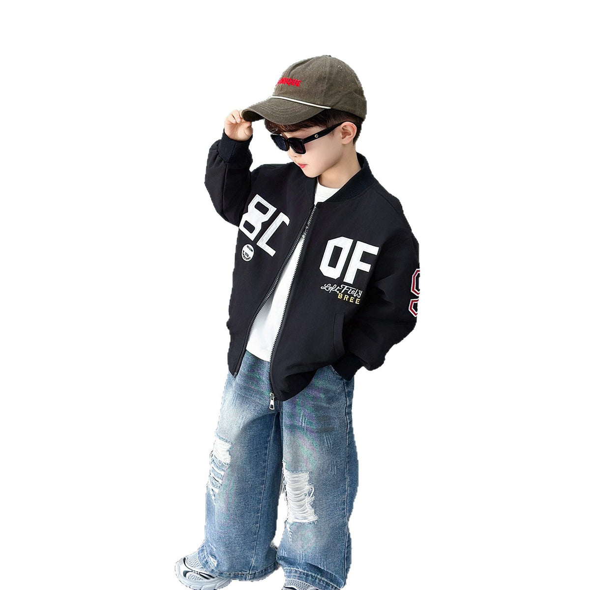 Kids Boys Girls White Baseball Style Jacket