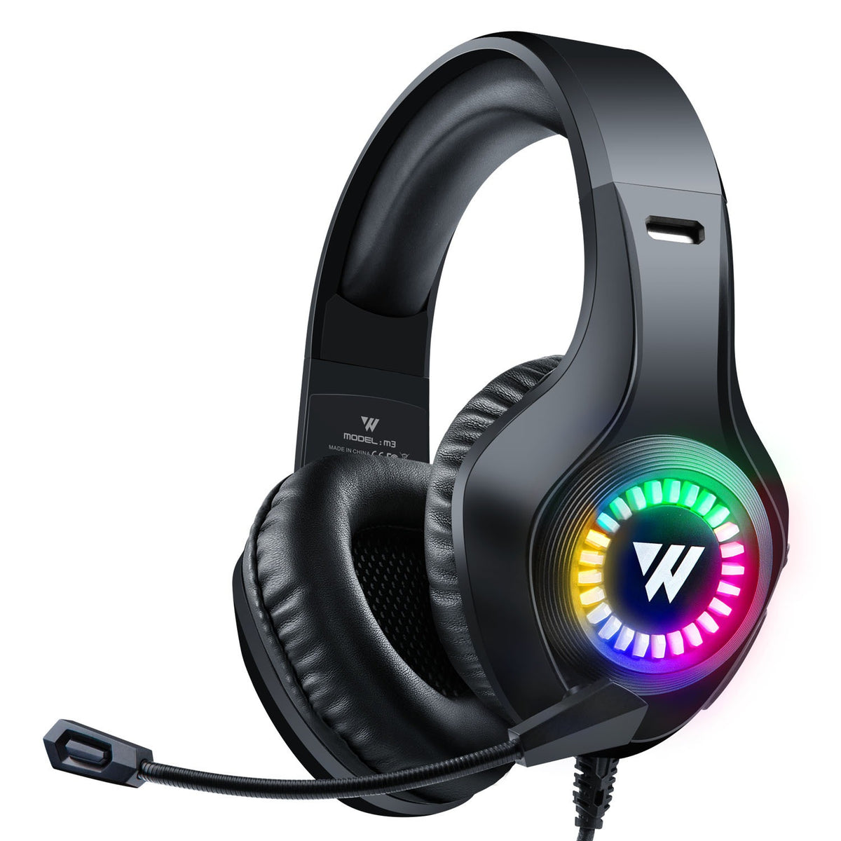 Wired gaming headset, over-ear e-sports headphones with LED lights for mobile phones and computers, cool streamer headset.