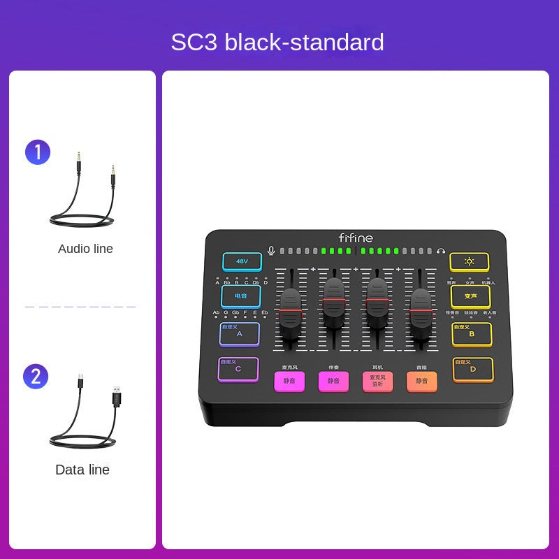 Fifine SC3 Live Streaming Audio Interface Full Set USB External Sound Card with Microphone for Desktop Karaoke