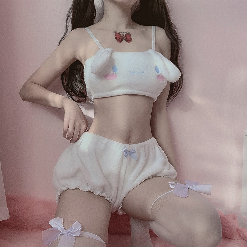 Japanese Style Soft Girl Tube Top Pajamas — Milk Silk | Pink or White | One Size