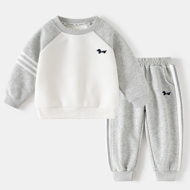Boy's Children's Spring and Autumn New Fashion Set, Kids Raglan Sleeve Sports Suit, Pants and Hoodie Two-Piece Set
