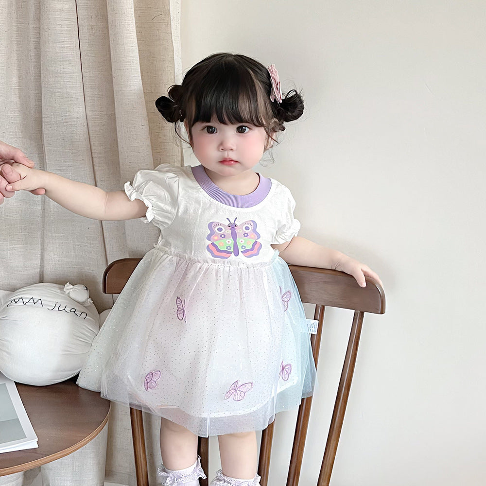 Cute  Dress for Little Girls Summer New Arrival Princess Lace Dress with Butterfly Design