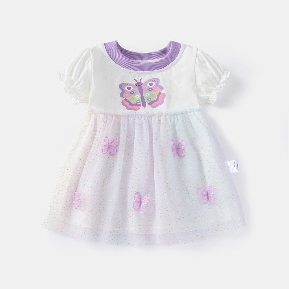 Cute  Dress for Little Girls Summer New Arrival Princess Lace Dress with Butterfly Design