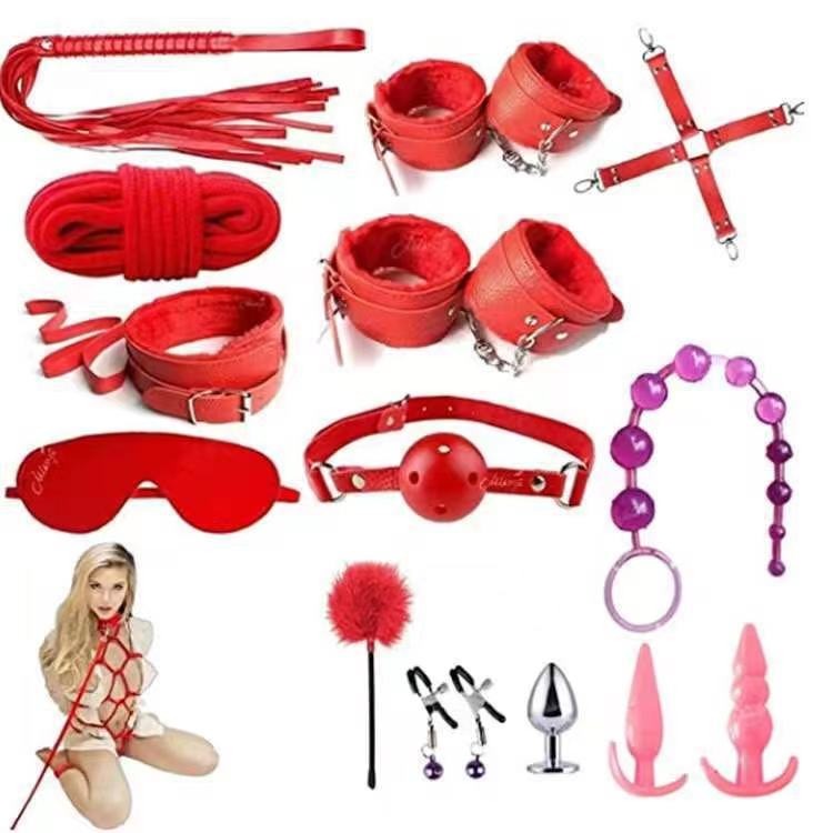 Kit Bondage Completo 14 Peças Couro e Peludo com Plug Anal | SM Adultos (+18)