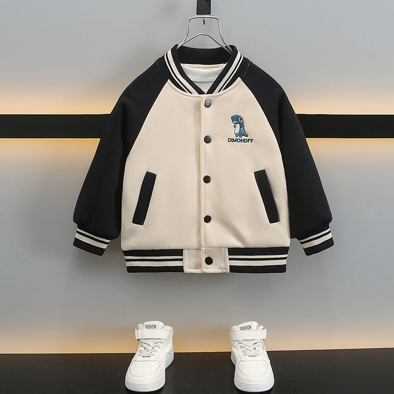 Kids Boys Cartoon Print Baseball Jacket Spring Autumn Casual Outerwear