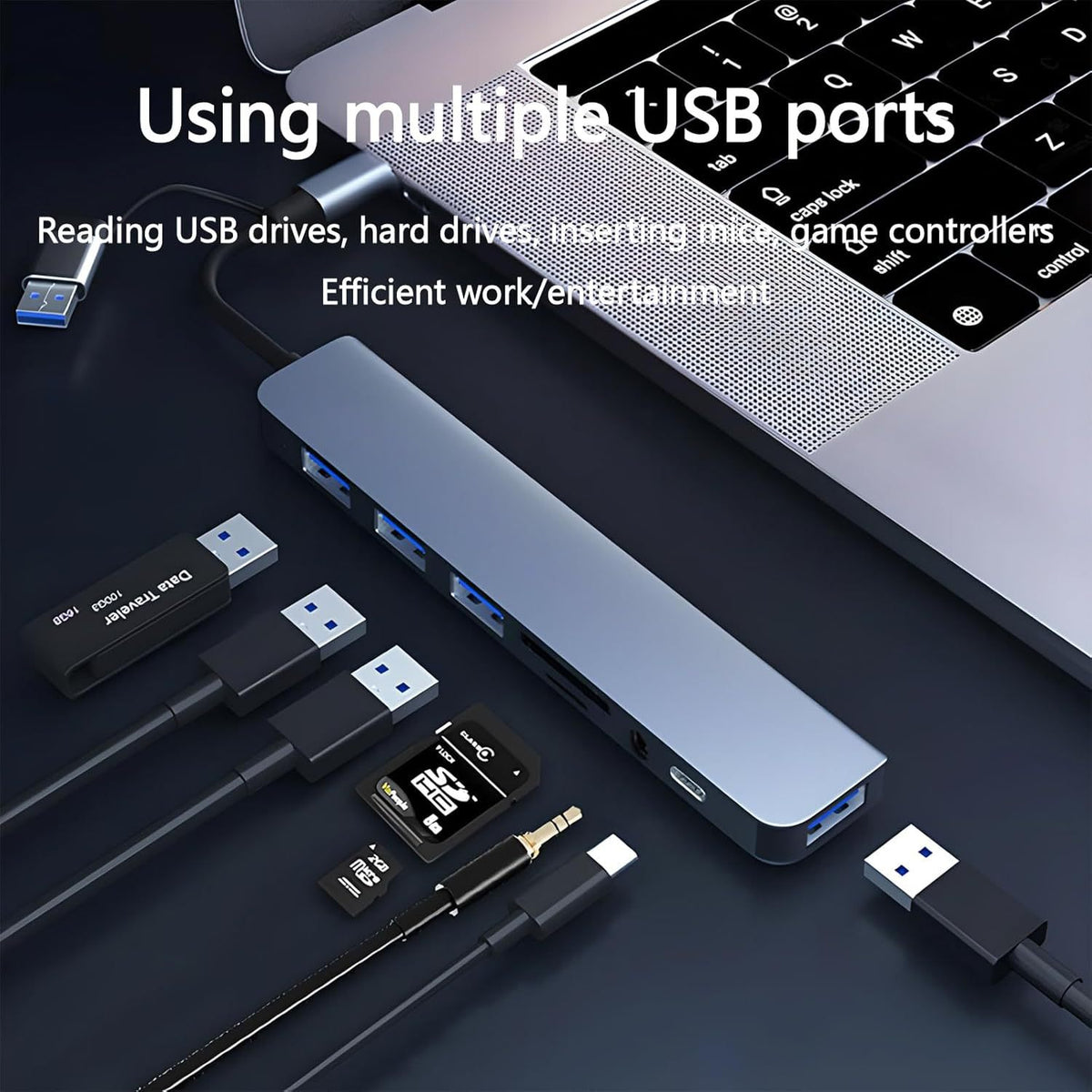 USB 3.0 dual-head high-speed hub splitter, 7-port docking station, multi-functional computer docking station