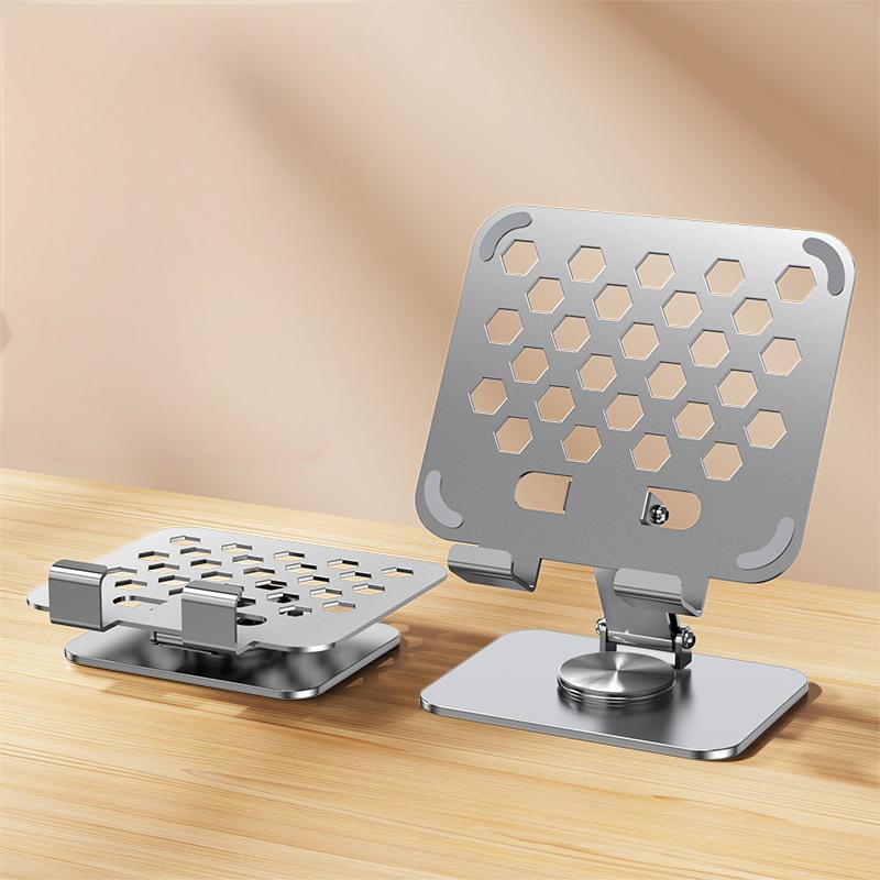 Suporte para tablet dobrável com rotação de 360 graus, todo em metal, para streaming ao vivo, aprendizagem e suporte universal para tablets e smartphones.