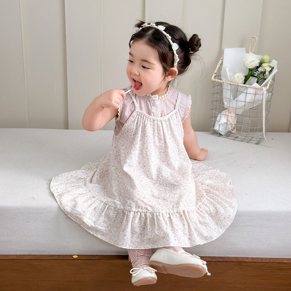 Summer Lightweight Dress for GirlsPrincess Style Home Wear Ink Wash Print Design