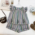 Summer Girls' Outfit Set New Stripe Sleeveless Top with Embroidery Flower Shorts Casual Two-Piece Set