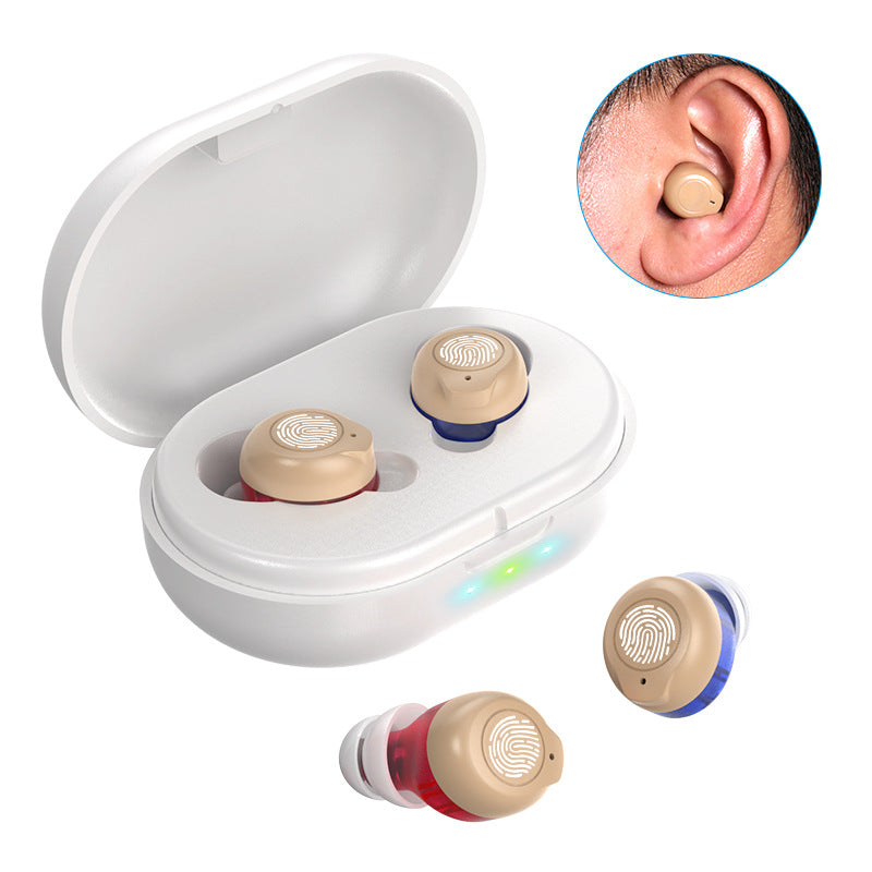 Aparelho Auditivo Amplificador de Som para Idosos com Estojo de Carregamento Magnético, Mini Recetor de Som Invisível, Amplificador de Áudio Portátil