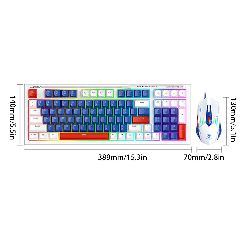 T-WOLF TF610 Gaming Keyboard and Mouse Set, Mech-Style Wired Esports Keyboard and Mouse, White and Blue Two-Tone