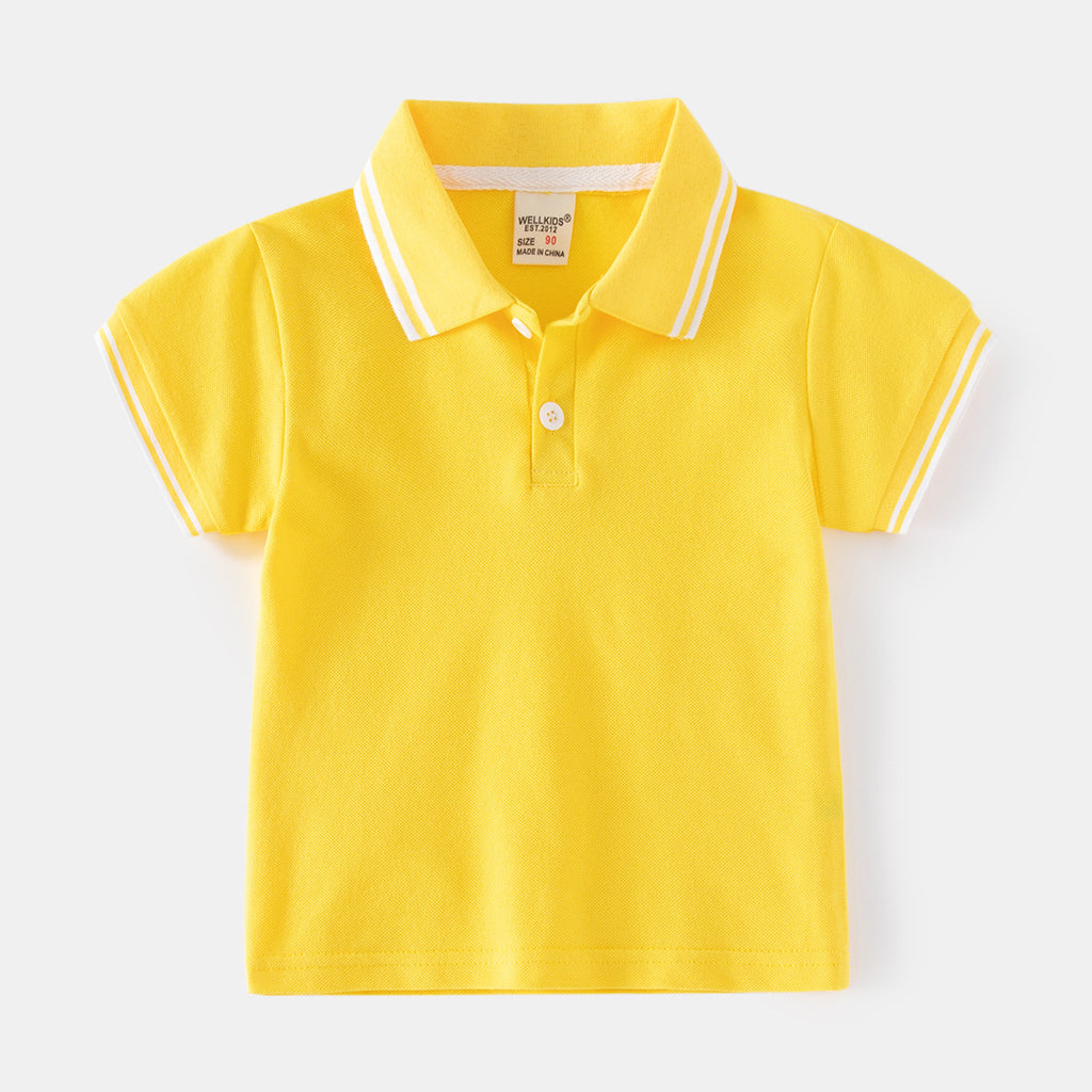 Short Sleeve Turn-Down Collar Solid Color Mid-Small Children's Pique Cotton Polo Shirt