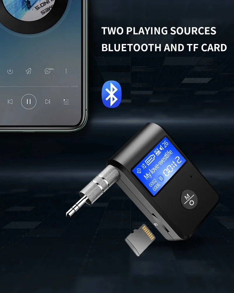 Adaptador Bluetooth 5.0 para Carro com AUX e Chamadas Mãos-Livres