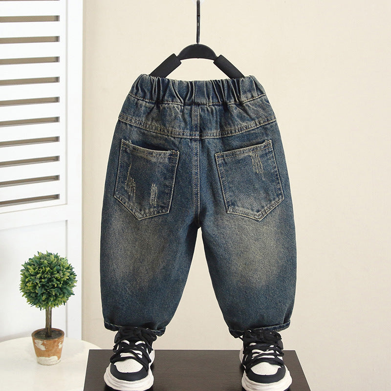 Retro Straight Leg Denim Pants for Boys