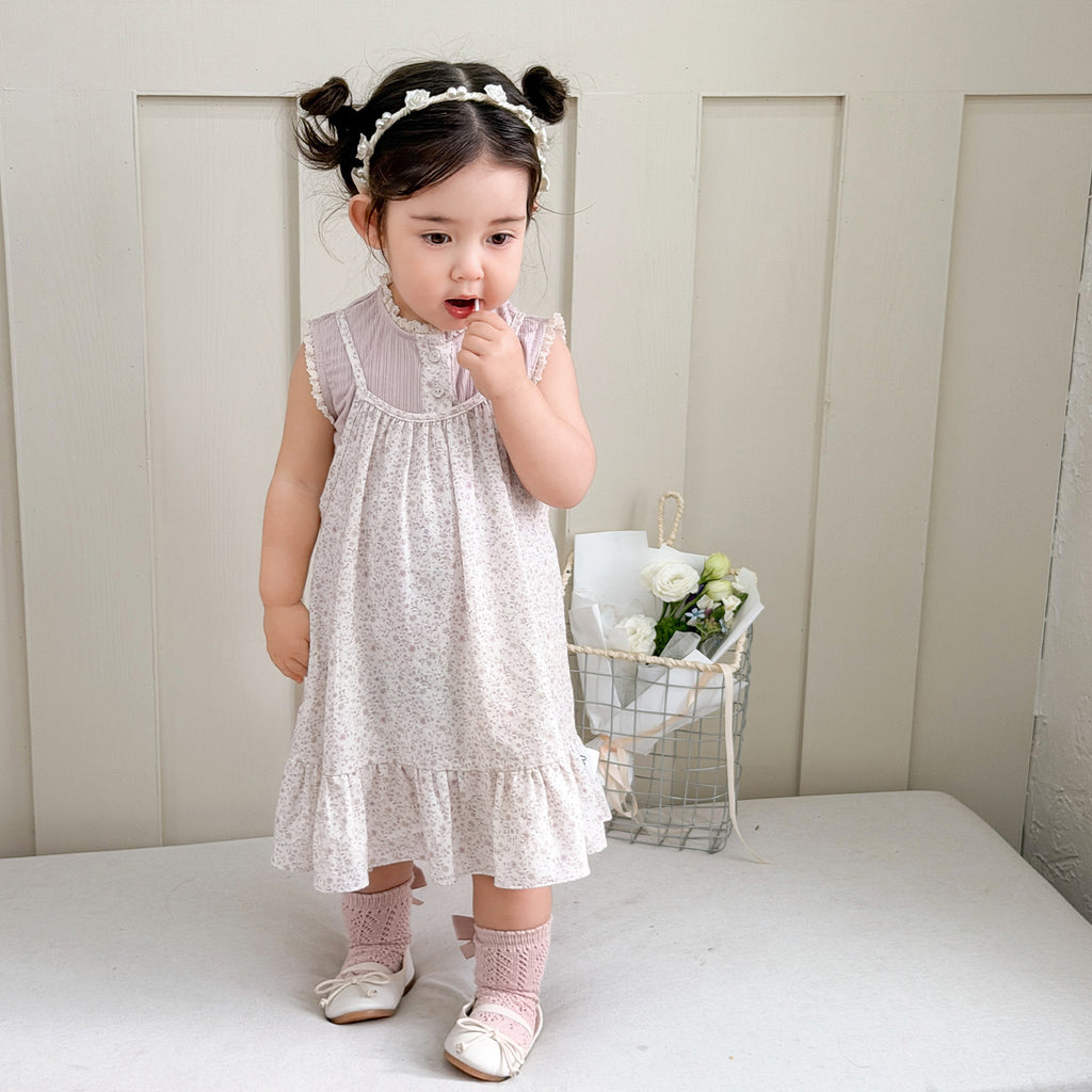 Summer Lightweight Dress for GirlsPrincess Style Home Wear Ink Wash Print Design