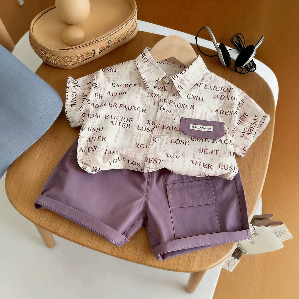 Short Sleeve Shirt Set for Boys Summer Lightweight Children's Clothing Two-Piece Outfit
