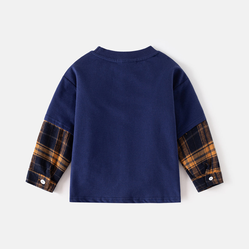 Pure Cotton Mock Two-Piece T-Shirt Long Sleeve Base Layer for Kids