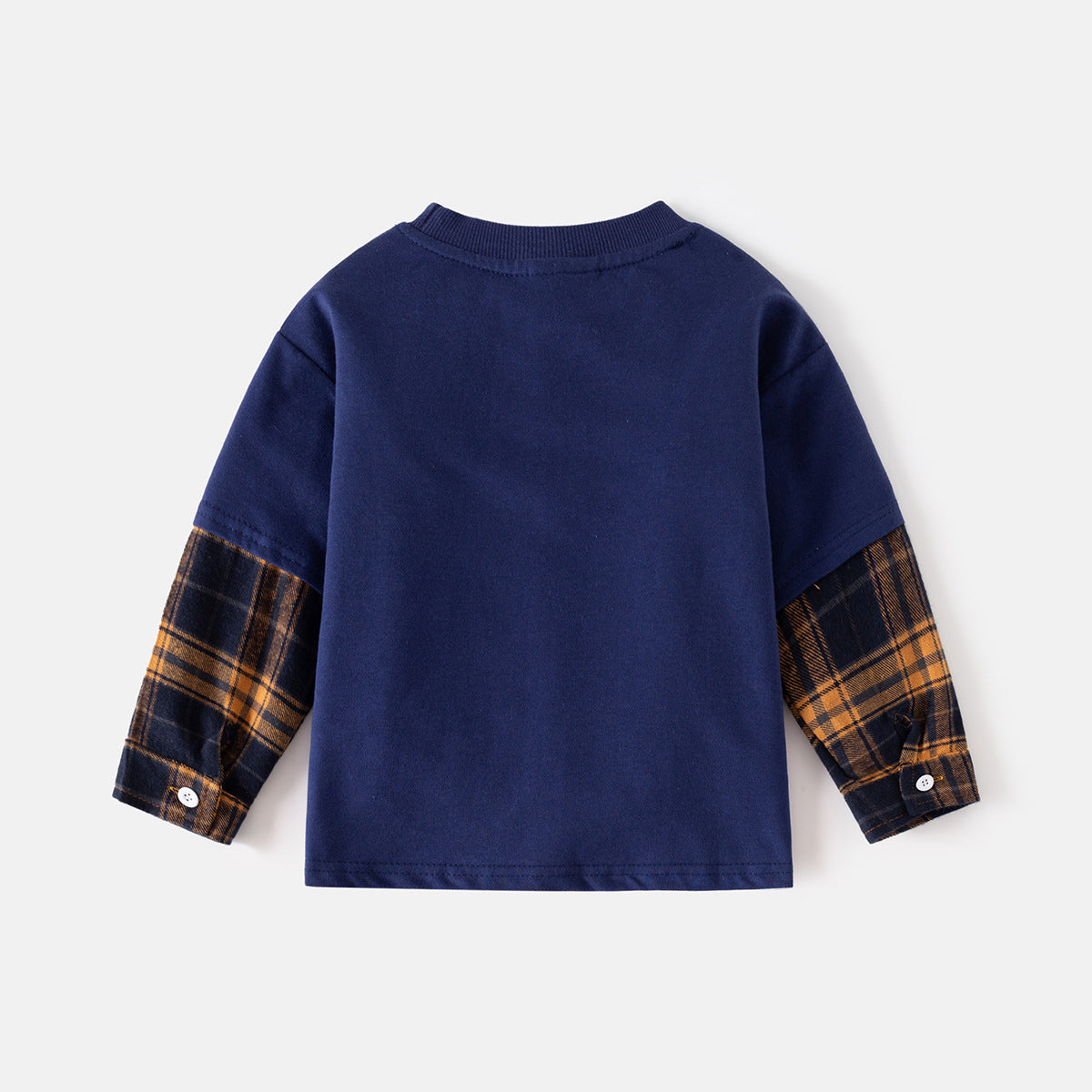 Pure Cotton Mock Two-Piece T-Shirt Long Sleeve Base Layer for Kids