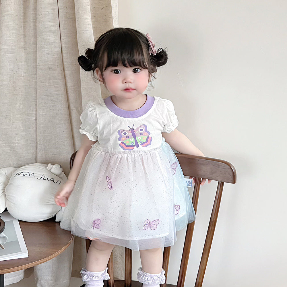 Cute  Dress for Little Girls Summer New Arrival Princess Lace Dress with Butterfly Design