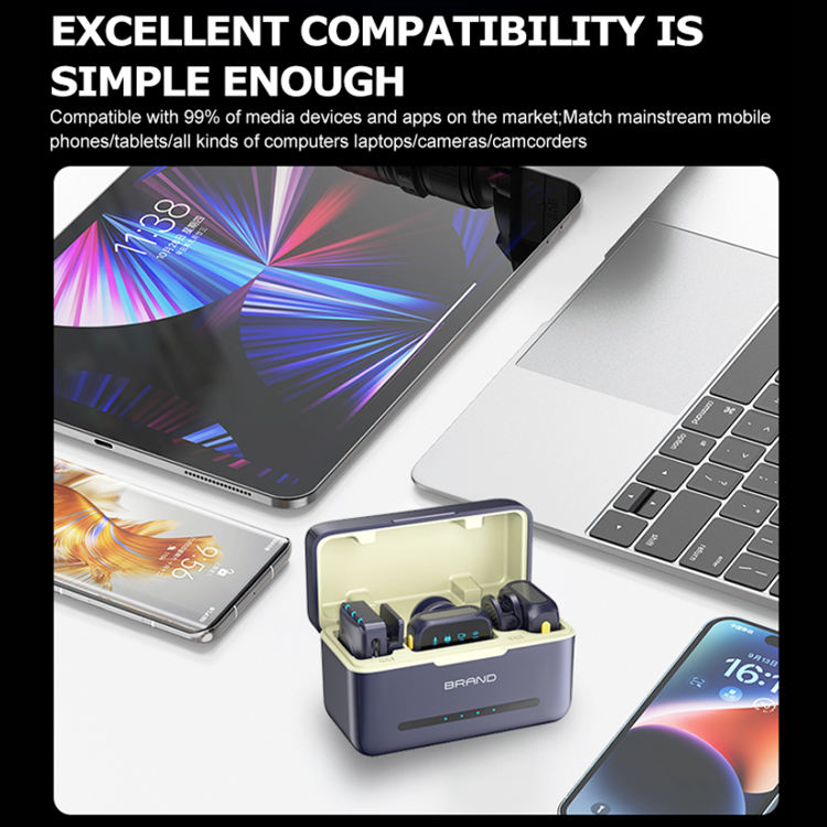 One-to-two wireless lavalier microphone with intelligent noise reduction, receiver, and microphone clip