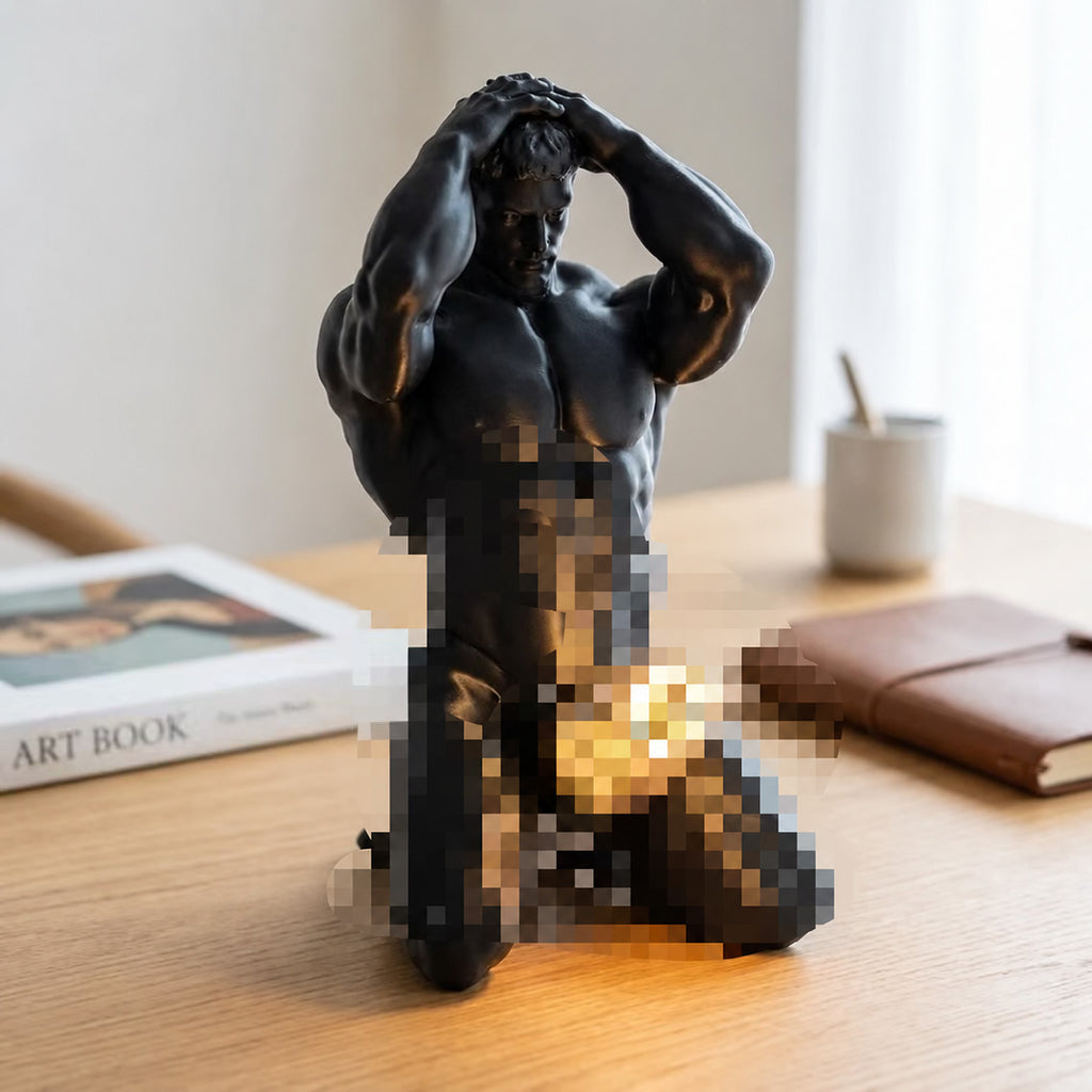 Production: 7-15 Days Creative desktop decorative light with muscular male resin ornaments