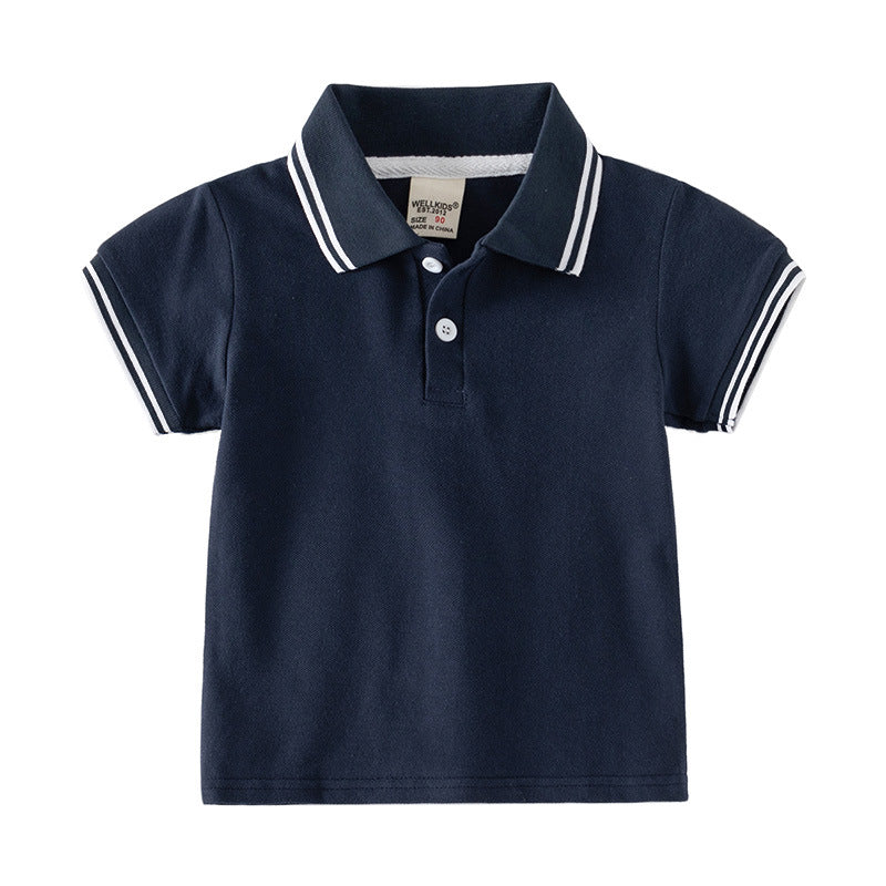 Short Sleeve Turn-Down Collar Solid Color Mid-Small Children's Pique Cotton Polo Shirt