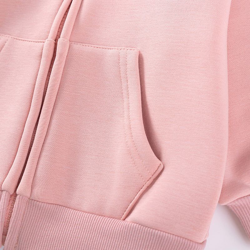 Children's Hoodie, Autumn Fleece Lined Solid Color Jacket, Cute Hooded Baby Top