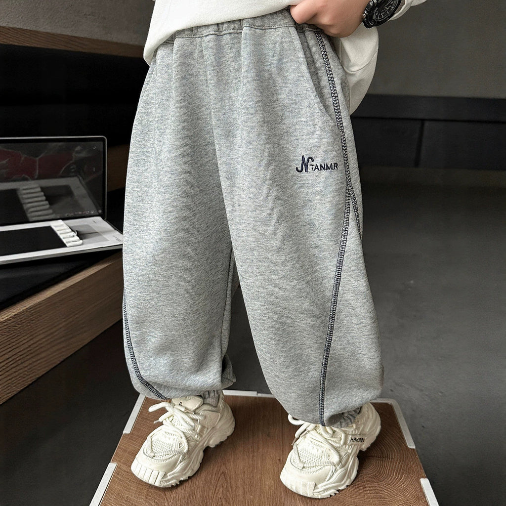 Boys Casual Jogger Pants, Cuffed Hem Sporty Trousers