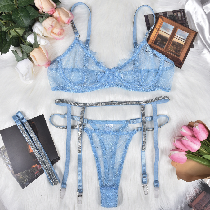 Conjunto Lingerie Sexy 4 Peças em Renda com Aro — 4 Cores | Mulher (+18)