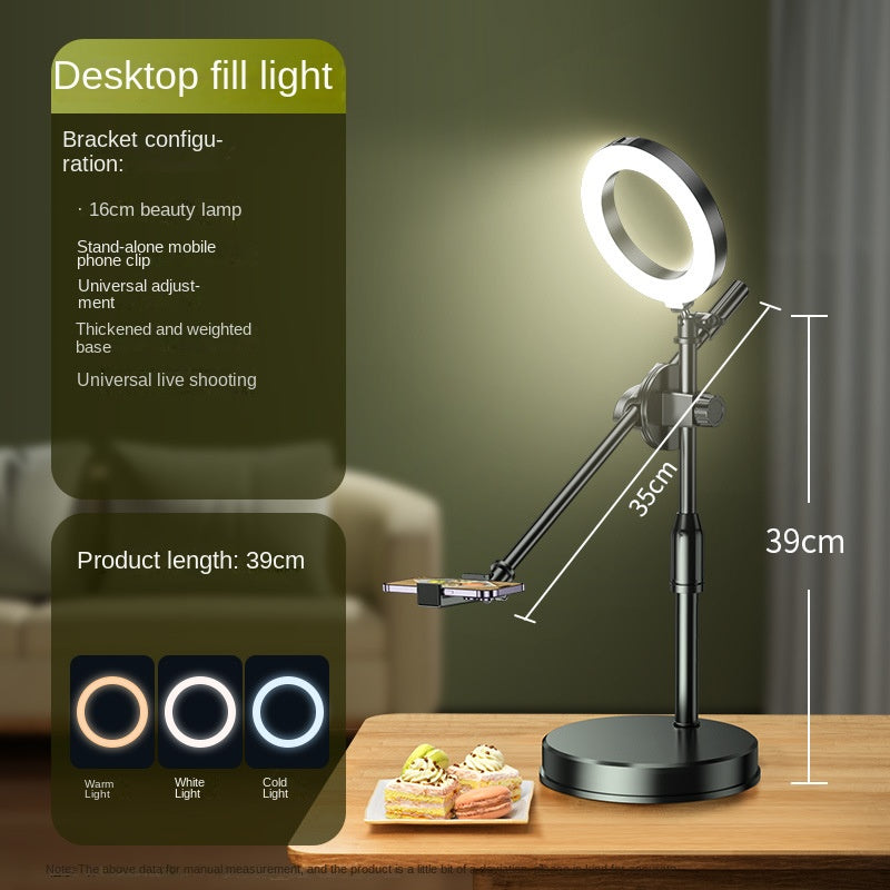 Mobile Phone Overhead Shooting Stand for Food Photography, Drawing, and Live Streaming - Adjustable Dual-Camera Position Desktop Phone Holder with Fill Light