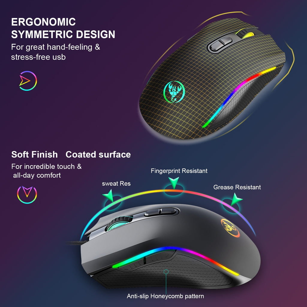 E-sports gaming mouse, internet cafe RGB backlit wired mouse for competitive gaming.