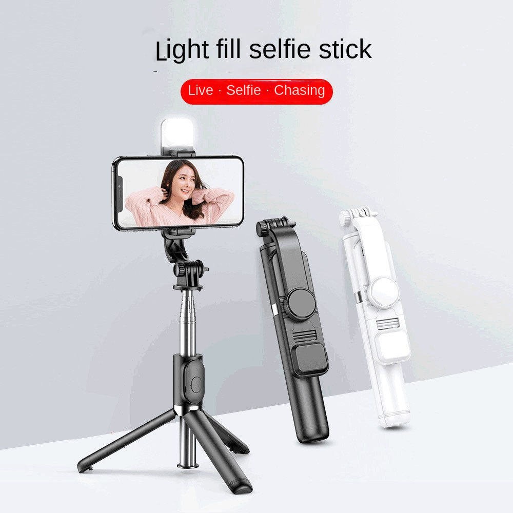 Tripé de selfie Bluetooth por grosso com luz de preenchimento, extensível e universal para streaming ao vivo