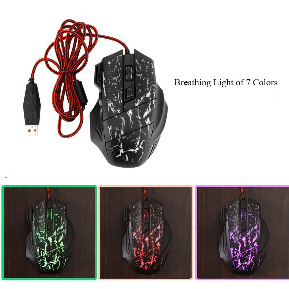 HXSJ Flow Crack Gaming Mouse Colorful Luminous 7D Gaming Mouse