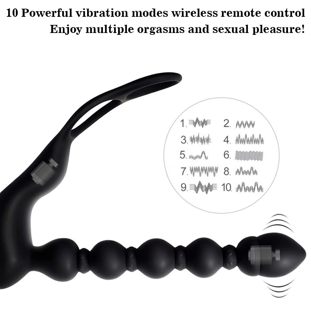 Plug Anal Masculino com Contas e Vibração Forte — Controlo Remoto | Adultos (+18)
